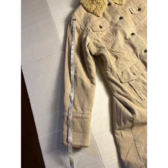 VTG-Y2K-Static Womens XL Beige Corduroy Coat Faux Fur Collar & Cuffs Penny lane - Picture 14 of 16